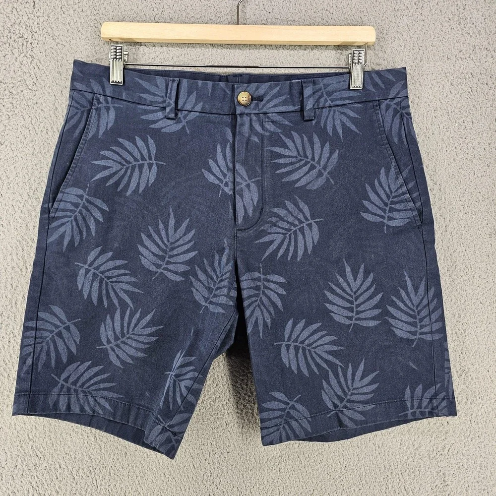 Vineyard Vines Shorts Mens 33 Blue Breaker Short Palm Leaf Print Cotton Stretch